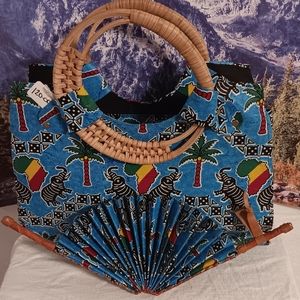 African hand bag with hand fan